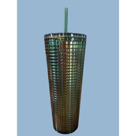 Starbucks 2022 RAINFOREST Green Iridescent Grid Cold Cup Tumbler Venti24oz Drink - Picture 3 of 9